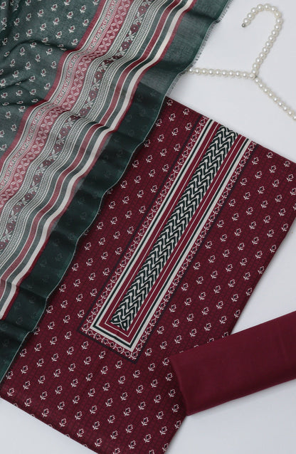 Bin Saeed Printed Cotton Unstitched 3 Piece Suit - D-04 - BS26PRTH - Maroon - Summer Collection