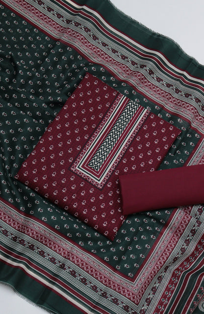 Bin Saeed Printed Cotton Unstitched 3 Piece Suit - D-04 - BS26PRTH - Maroon - Summer Collection
