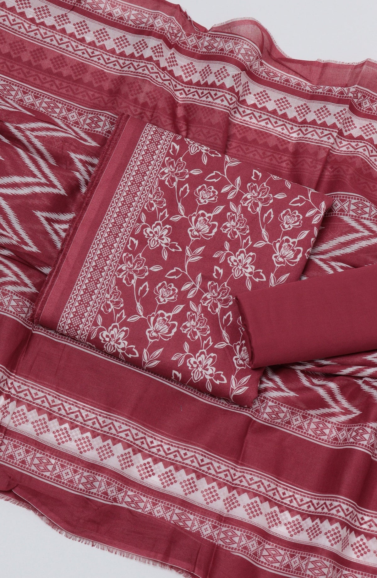 Bin Saeed Printed Cotton Unstitched 3 Piece Suit - D-20 - BS26FTH - Red - Summer Collection
