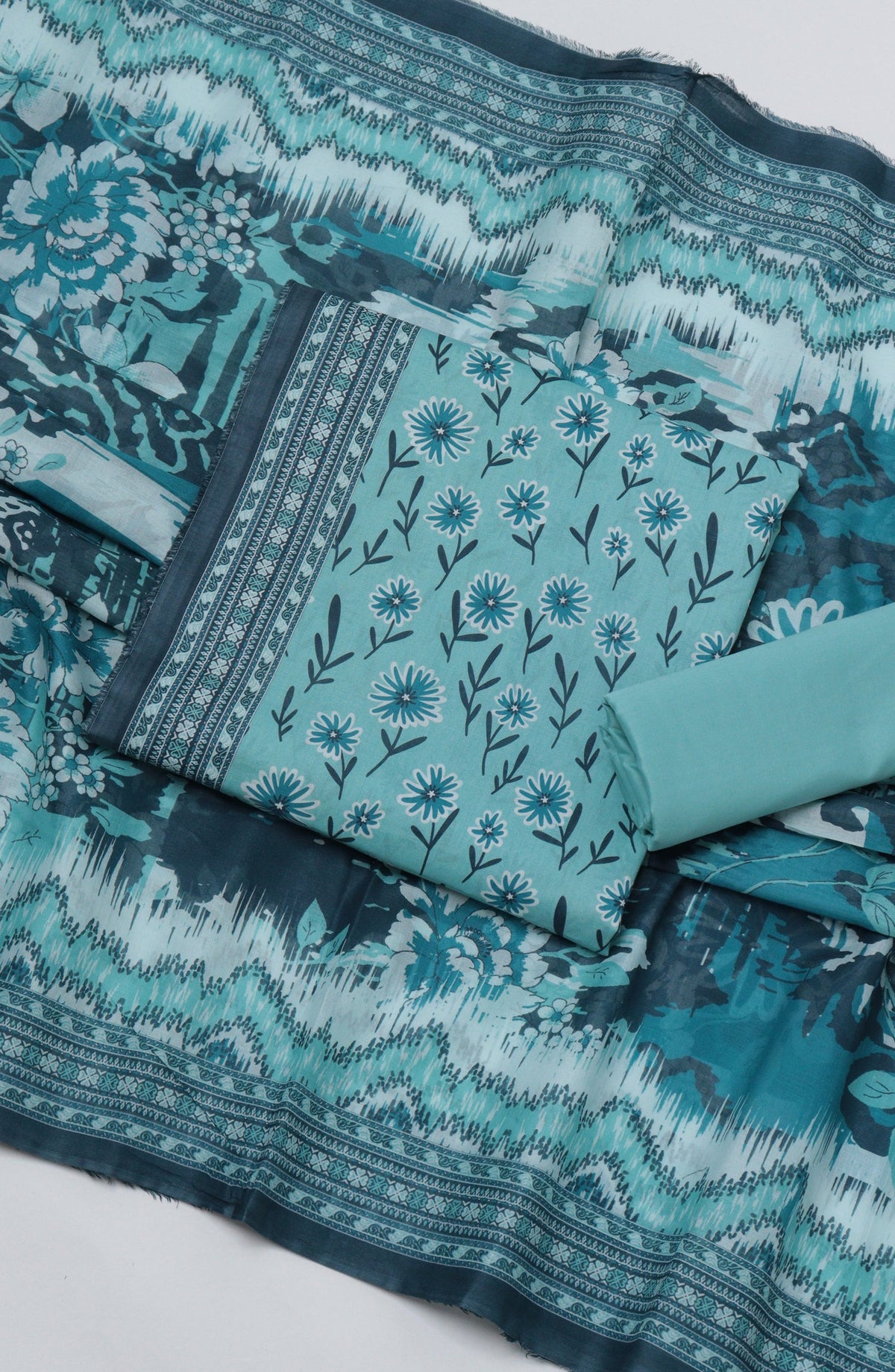 Bin Saeed Printed Cotton Unstitched 3 Piece Suit - D-18 - BS26FTH - Blue - Summer Collection