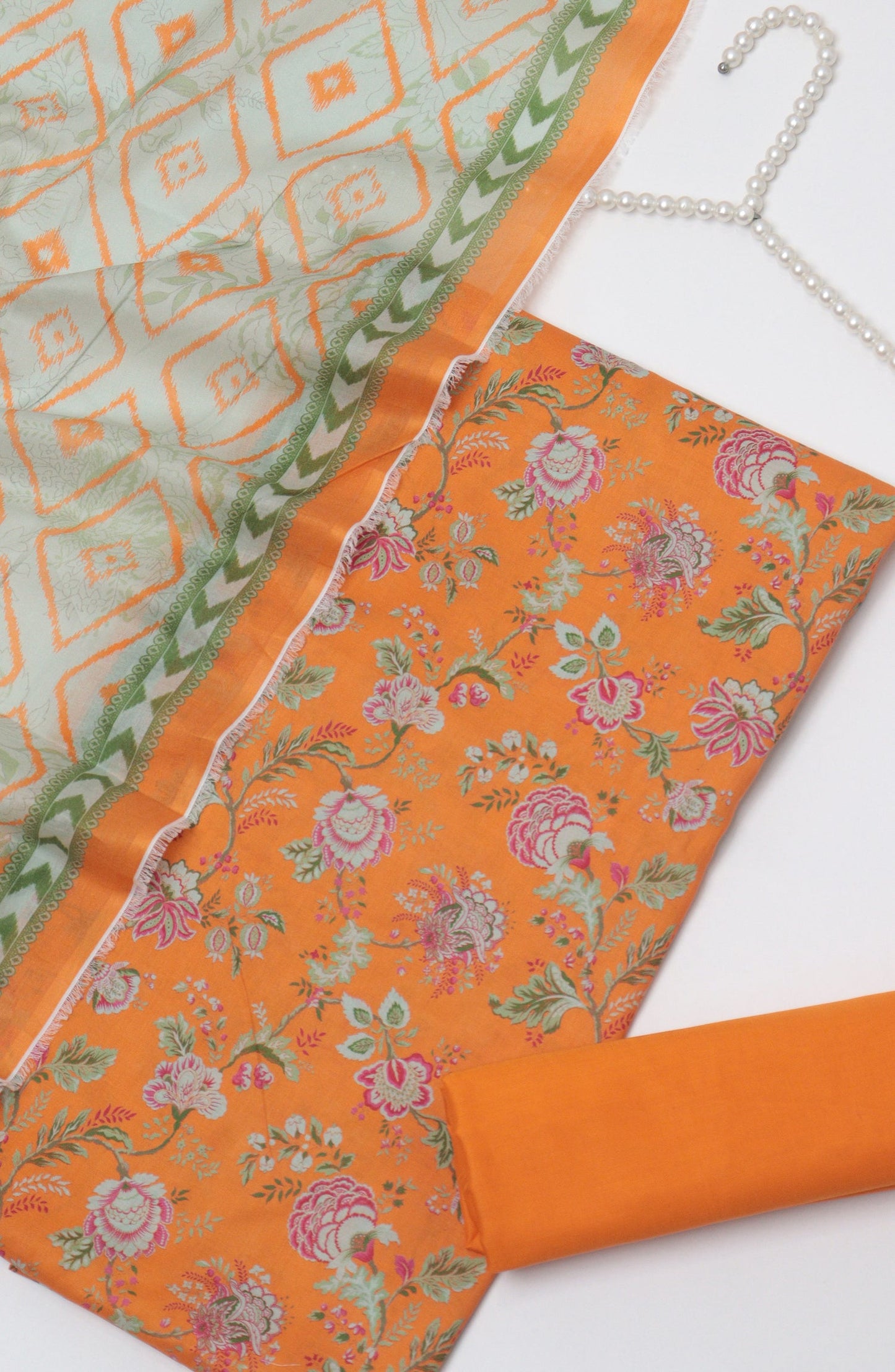 Bin Saeed Printed Cotton Unstitched 3 Piece Suit - D-03 - BS26FTH - Orange - Summer Collection