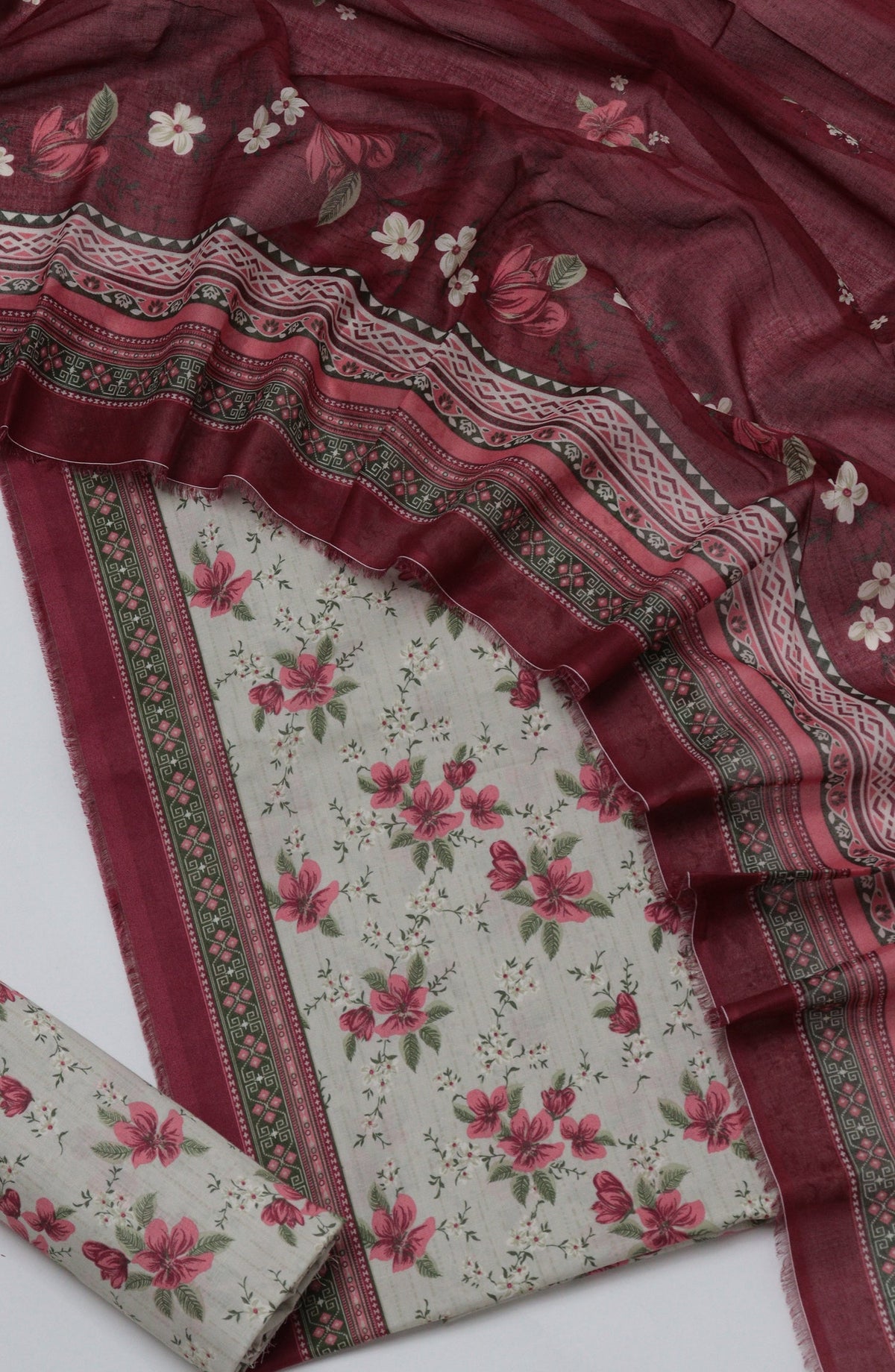 Bin Saeed Printed Cotton Unstitched 3 Piece Suit - D-09 - BS26FTH - Maroon - Summer Collection