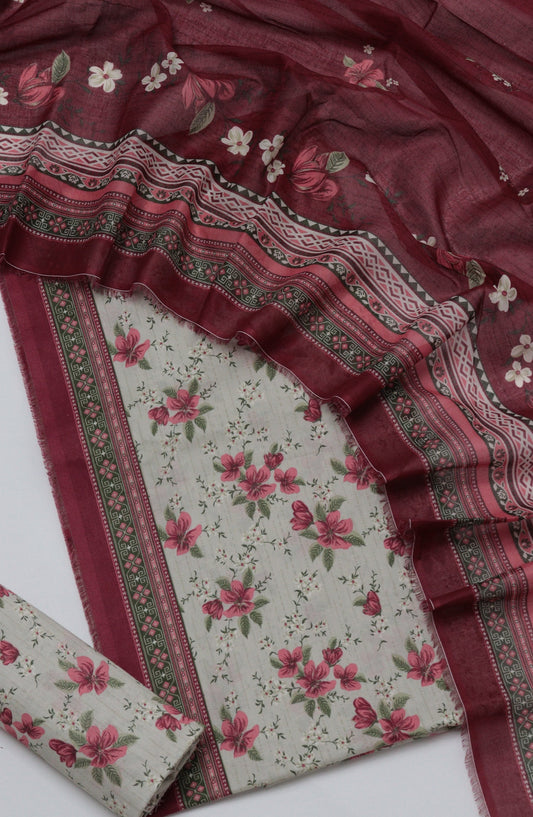 Bin Saeed Printed Cotton Unstitched 3 Piece Suit - D-09 - BS26FTH - Maroon - Summer Collection