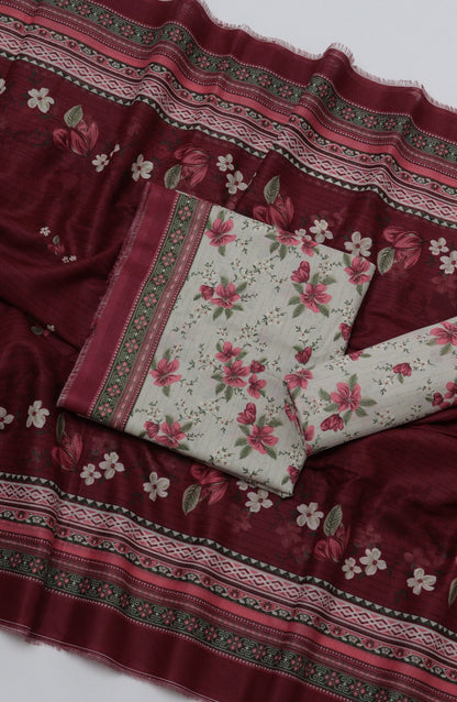 Bin Saeed Printed Cotton Unstitched 3 Piece Suit - D-09 - BS26FTH - Maroon - Summer Collection