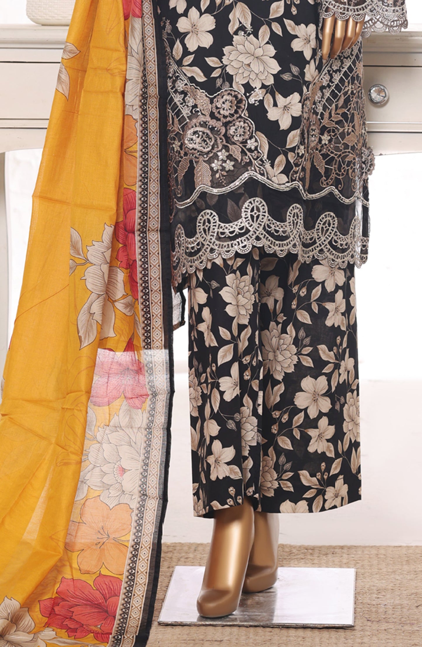 Bin Saeed Embroidered Lawn Stitched 3 Piece Suit - Design-20 - BS26BRD - Black - Summer Collection