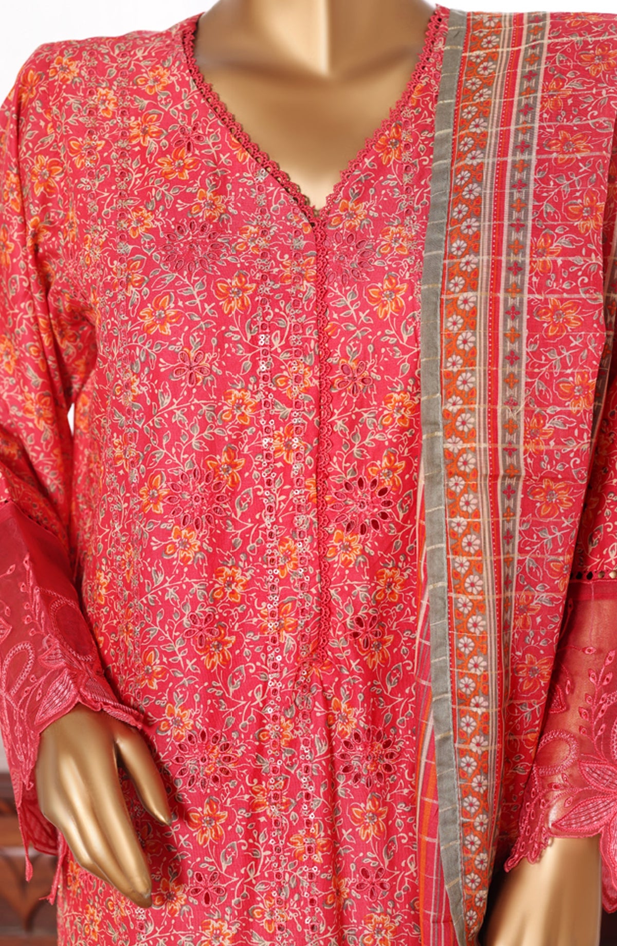 Bin Saeed Embroidered Lawn Stitched 3 Piece Suit - Design-07 - BS26BRD - Pink - Summer Collection