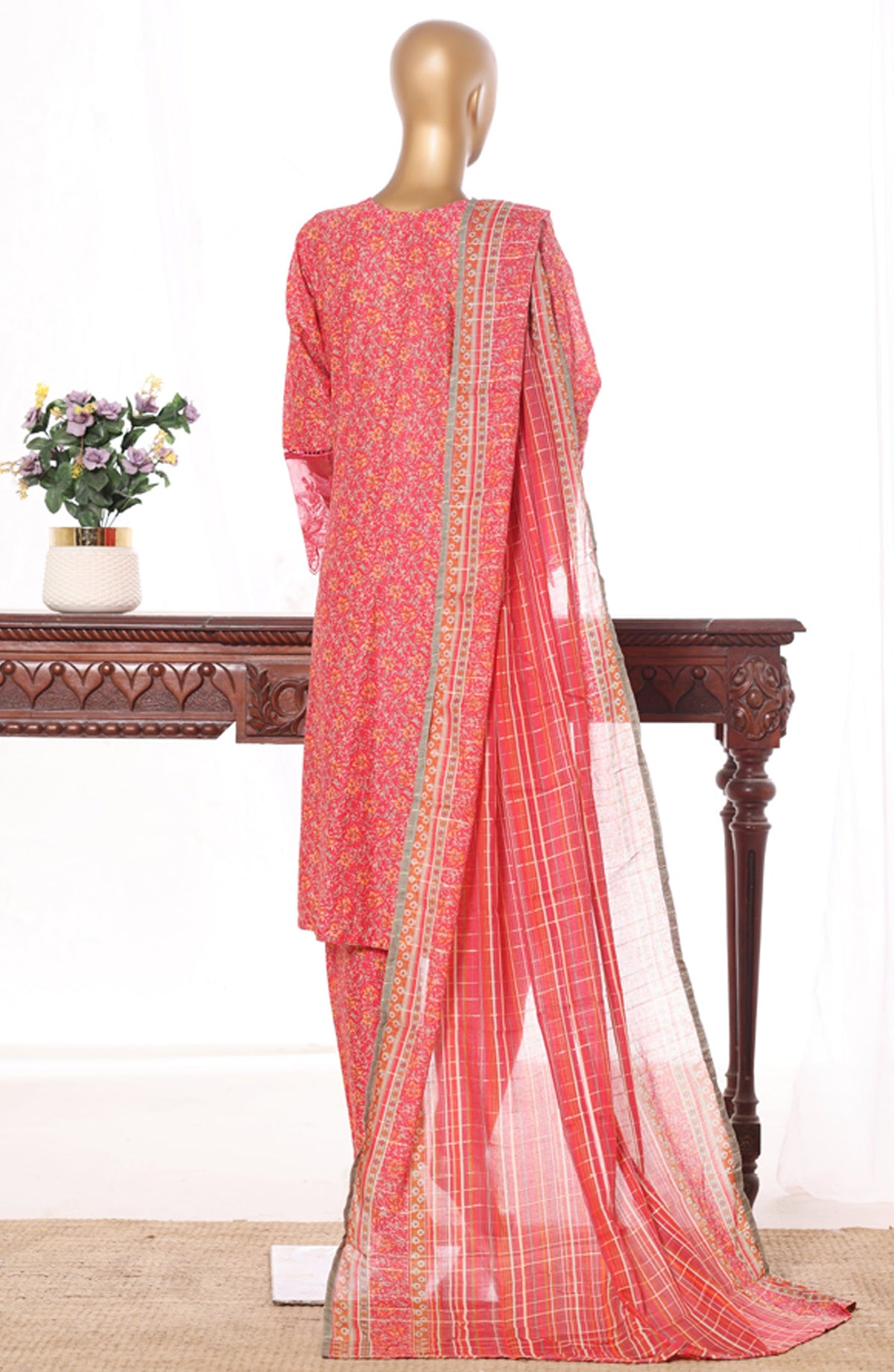 Bin Saeed Embroidered Lawn Stitched 3 Piece Suit - Design-07 - BS26BRD - Pink - Summer Collection