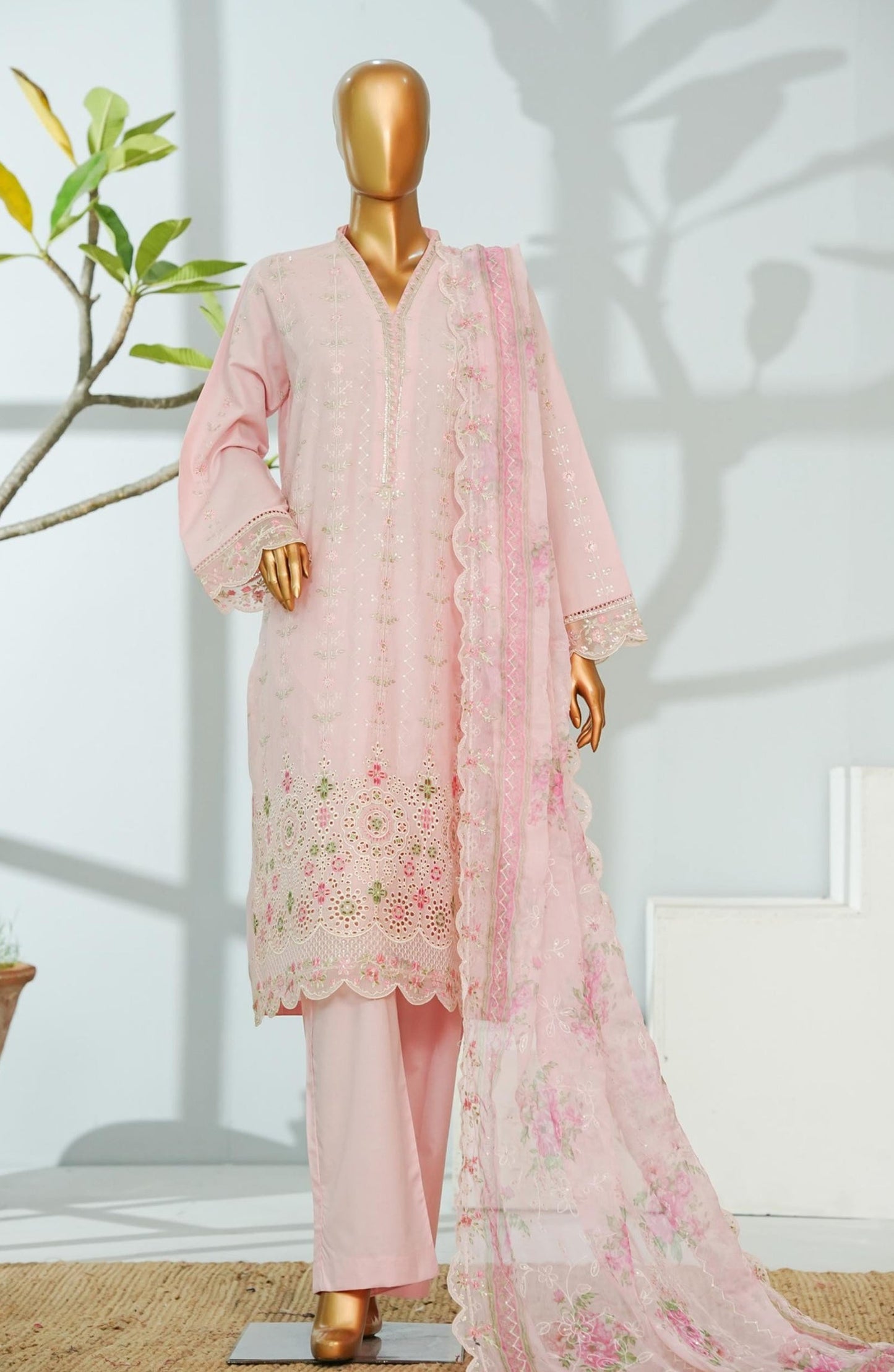Bin Saeed Embroidered Lawn Stitched 3 Piece Suit - D-05 - BS26CHF - Pink - Festive Collection