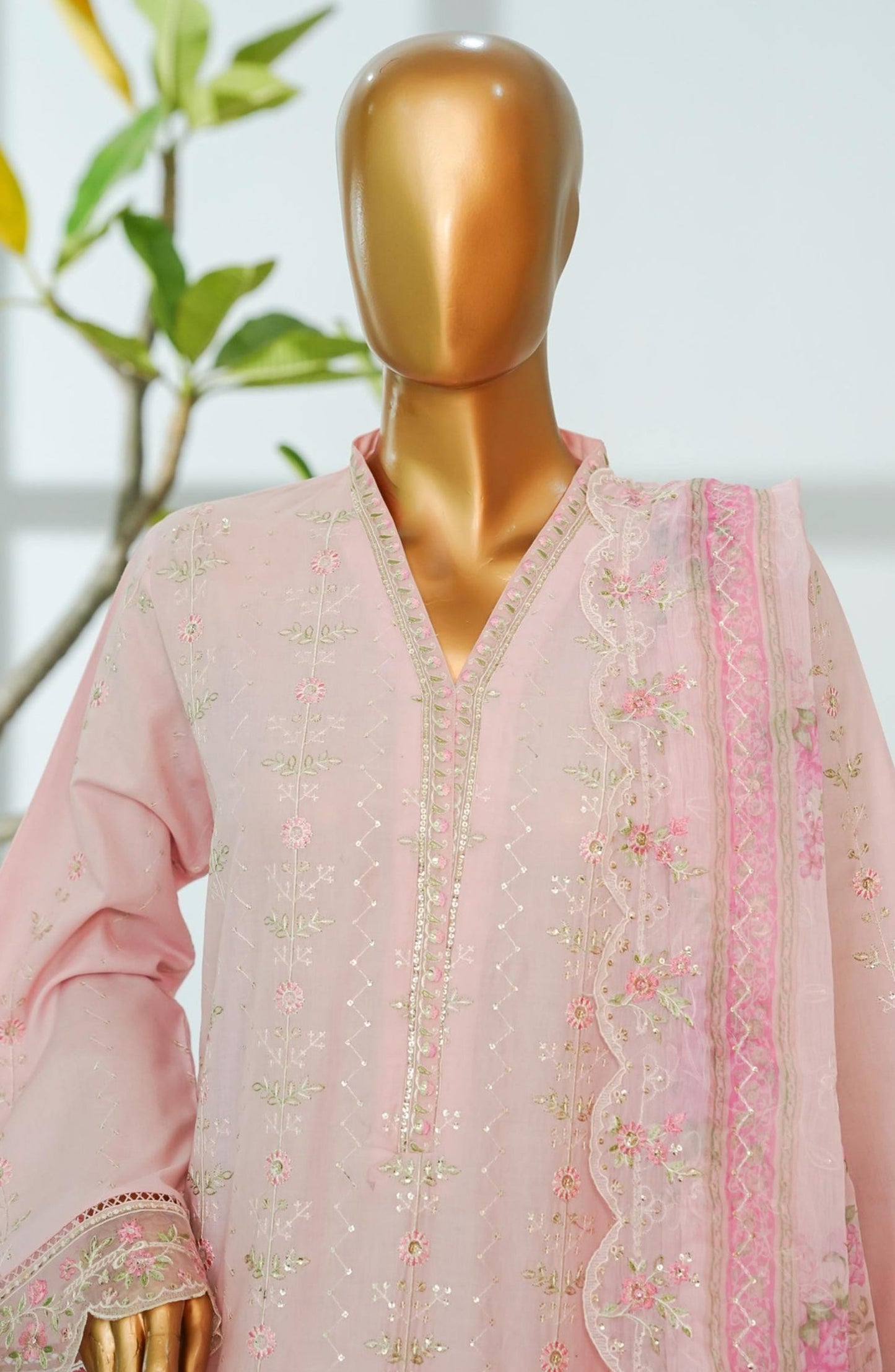 Bin Saeed Embroidered Lawn Stitched 3 Piece Suit - D-05 - BS26CHF - Pink - Festive Collection