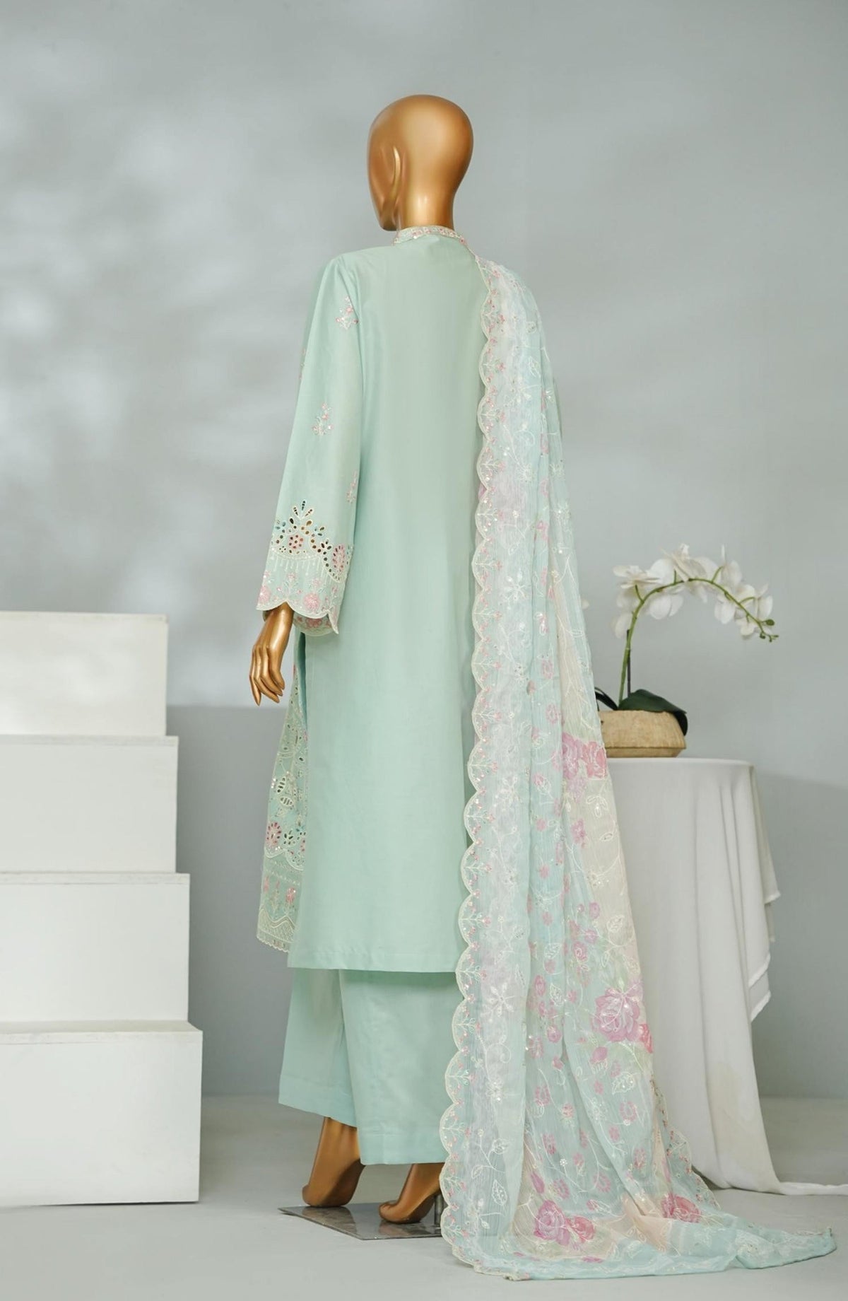 Bin Saeed Embroidered Lawn Stitched 3 Piece Suit - D-01 - BS26CHF - Green - Festive Collection