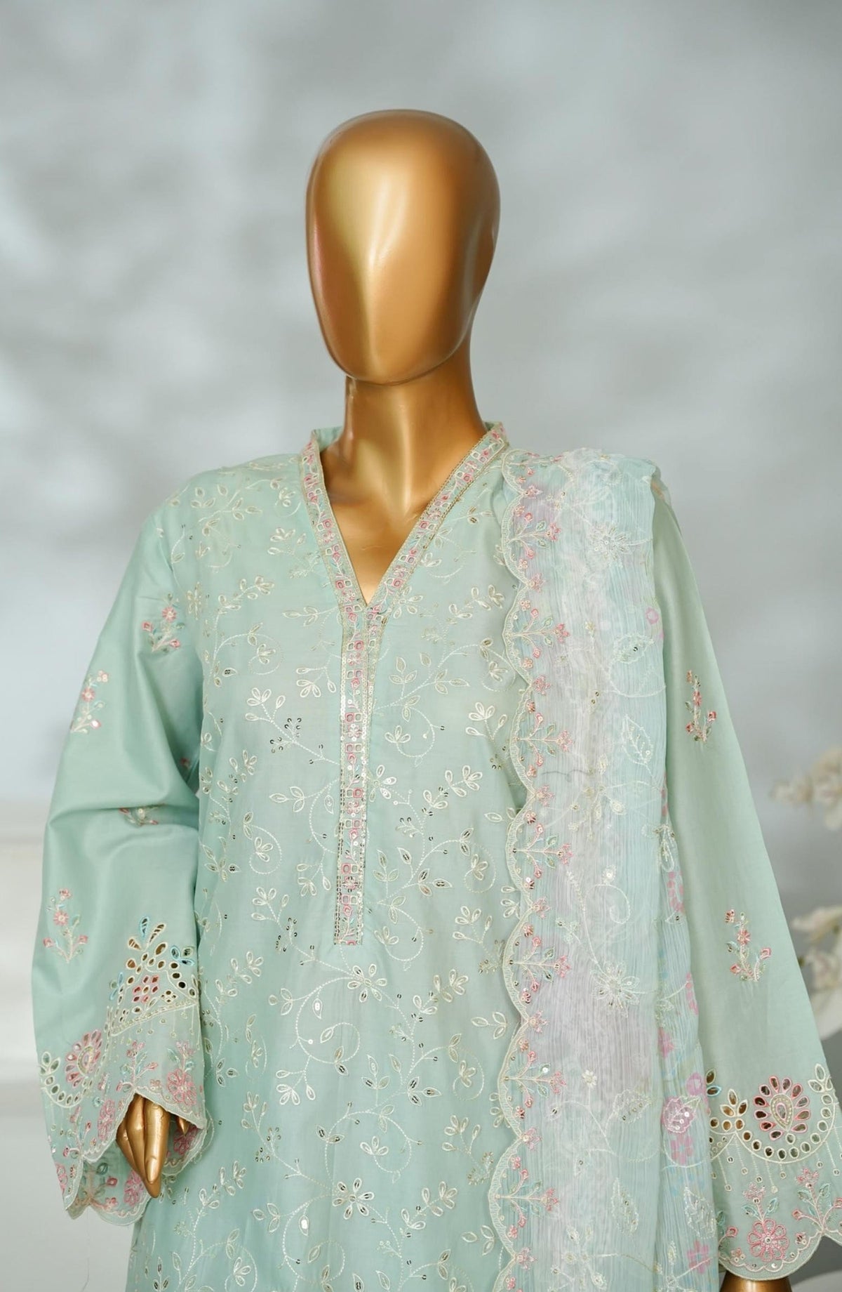 Bin Saeed Embroidered Lawn Stitched 3 Piece Suit - D-01 - BS26CHF - Green - Festive Collection