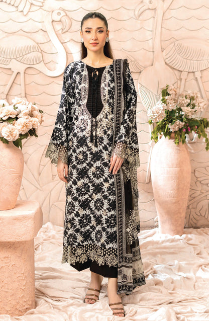 Blossom by Sanam Saeed Embroidered Lawn Unstitched 3 Piece Suit - D-01 - AK26BLM - Black - Summer Collection