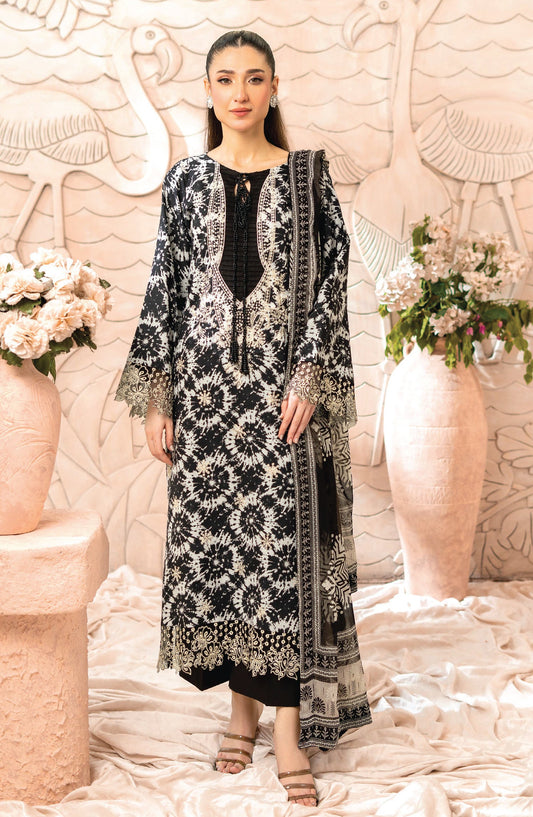 Blossom by Sanam Saeed Embroidered Lawn Unstitched 3 Piece Suit - D-01 - AK26BLM - Black - Summer Collection