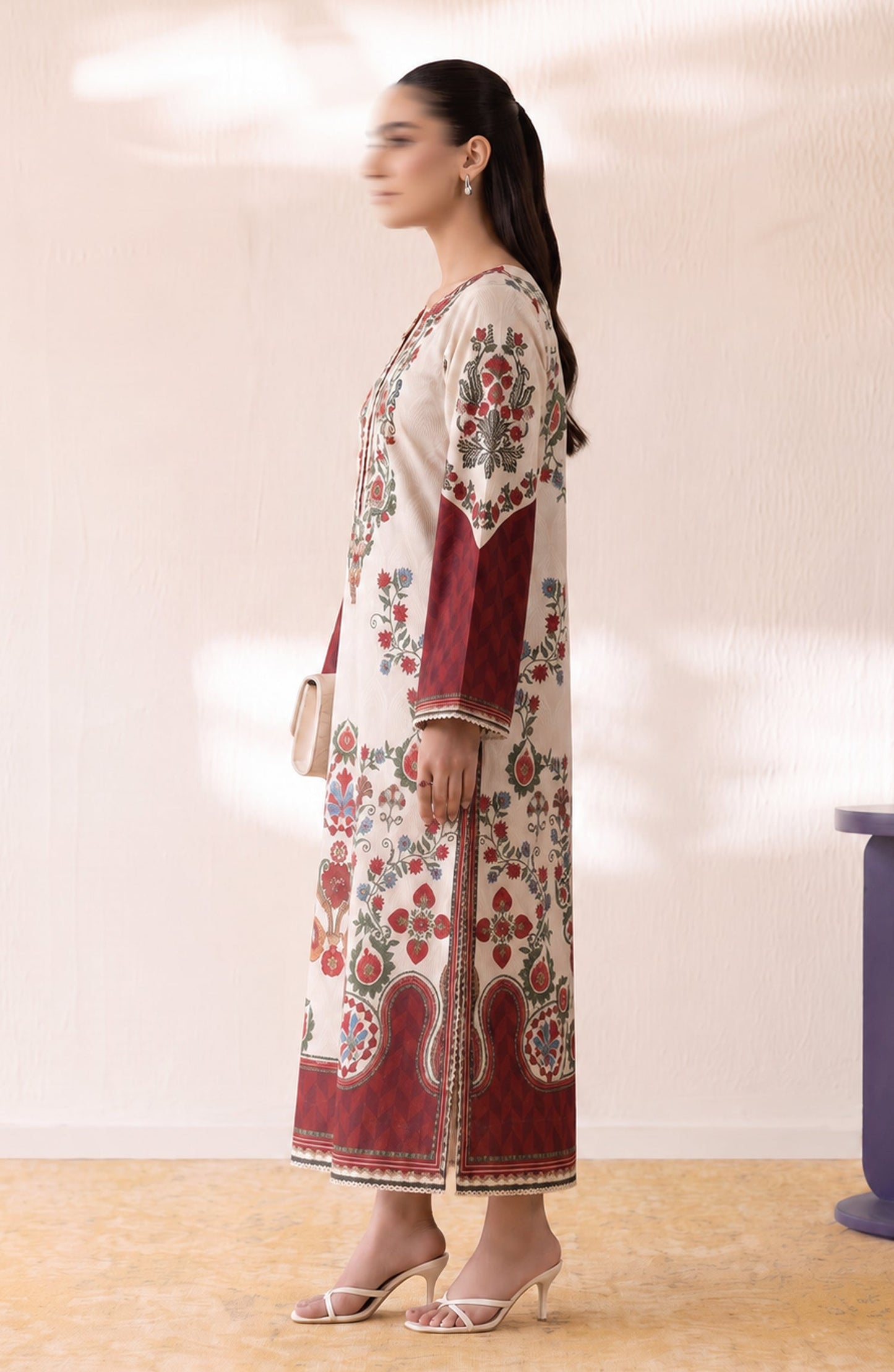 Boho by Amna Khadija Printed D Crepe Stitched Kaftan - AKPB-01 - AM26BOH - Cream - Summer Collection