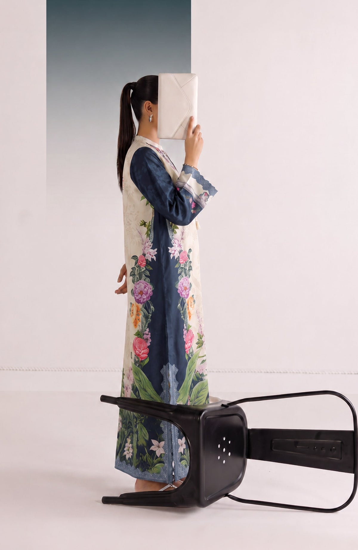 Boho by Amna Khadija Printed D Crepe Stitched Kaftan - AKPB-03 - AM26BOH - Blue White - Summer Collection
