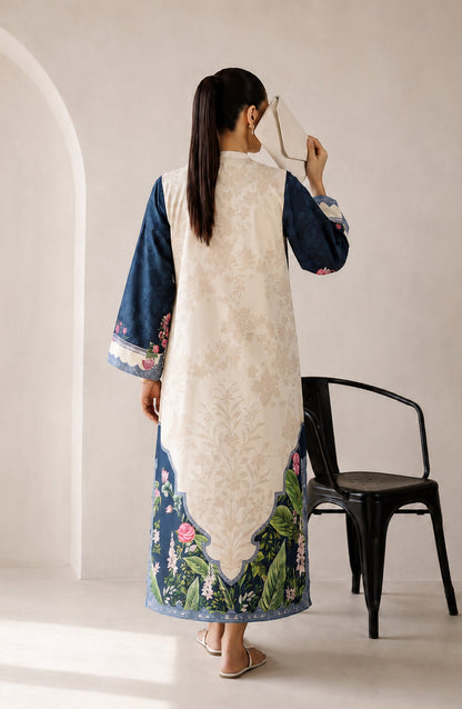 Boho by Amna Khadija Printed D Crepe Stitched Kaftan - AKPB-03 - AM26BOH - Blue White - Summer Collection