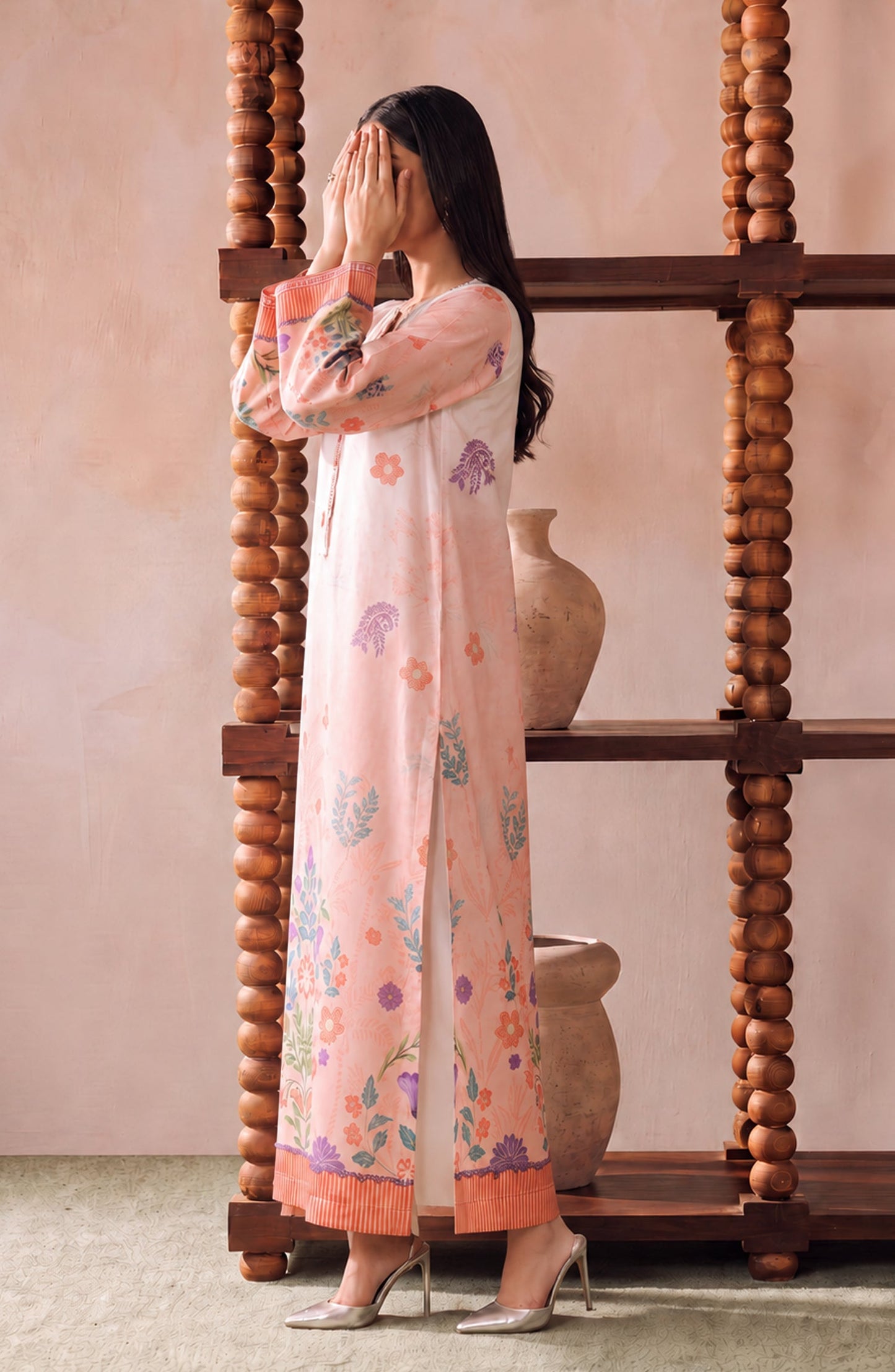 Boho by Amna Khadija Printed D Crepe Stitched Kaftan - AKPB-04 - AM26BOH - Peach - Summer Collection