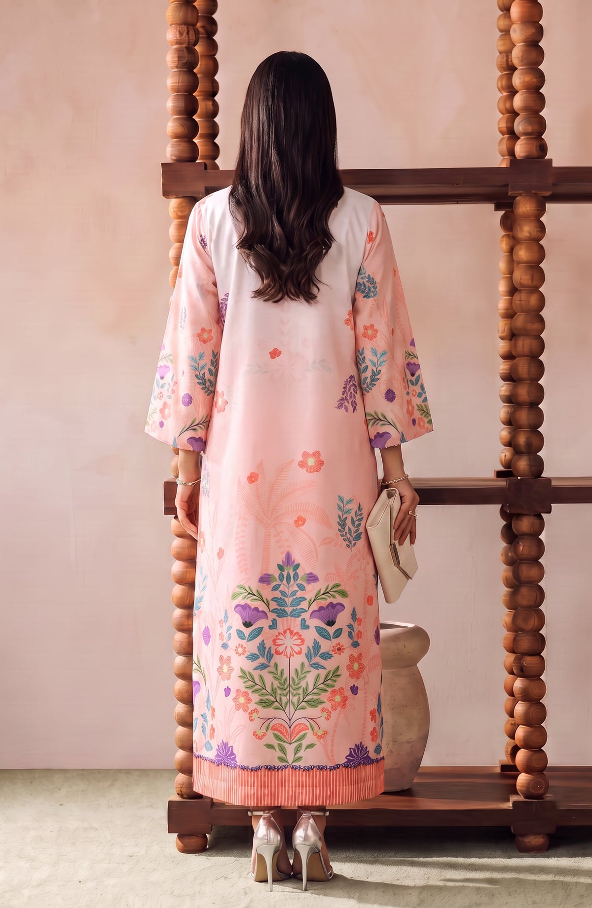 Boho by Amna Khadija Printed D Crepe Stitched Kaftan - AKPB-04 - AM26BOH - Peach - Summer Collection