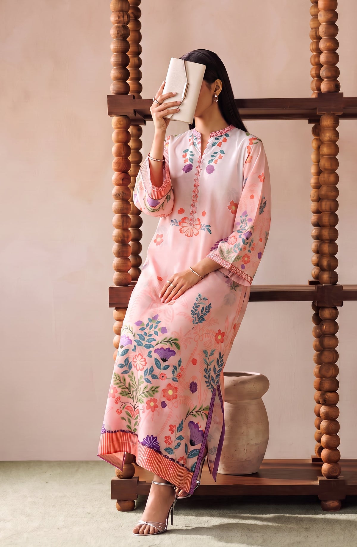 Boho by Amna Khadija Printed D Crepe Stitched Kaftan - AKPB-04 - AM26BOH - Peach - Summer Collection