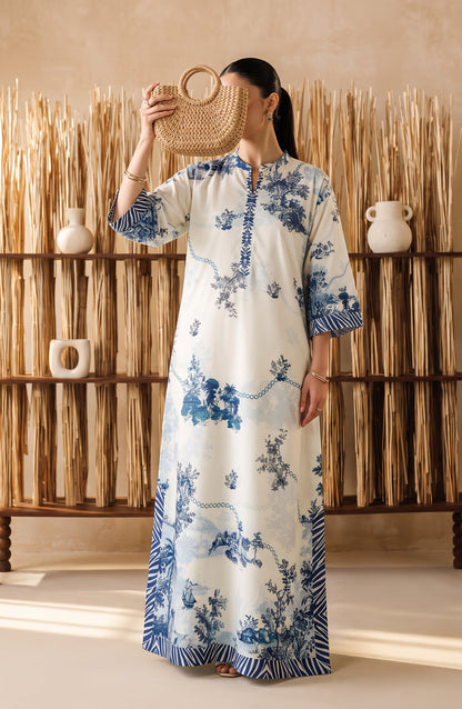 Boho by Amna Khadija Printed D Crepe Stitched Kaftan - AKPB-05 - AM26BOH - White - Summer Collection