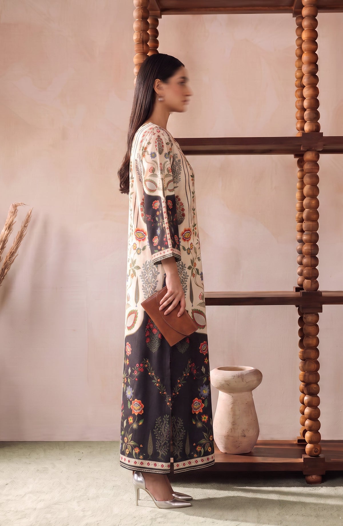 Boho by Amna Khadija Printed D Crepe Stitched Kaftan - AKPB-06 - AM26BOH - Black White - Summer Collection