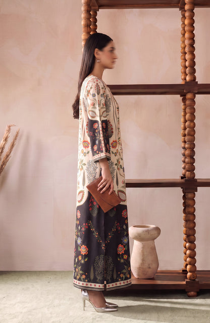 Boho by Amna Khadija Printed D Crepe Stitched Kaftan - AKPB-06 - AM26BOH - Black White - Summer Collection