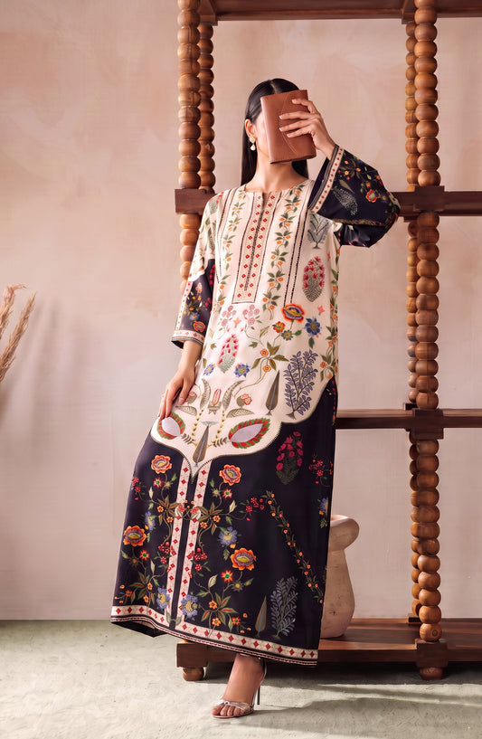 Boho by Amna Khadija Printed D Crepe Stitched Kaftan - AKPB-06 - AM26BOH - Black White - Summer Collection