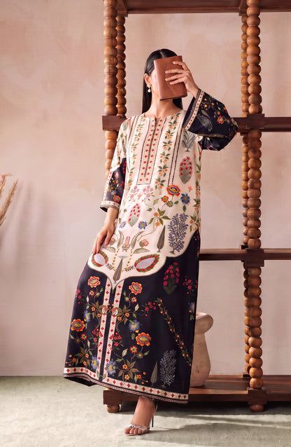 Boho by Amna Khadija Printed D Crepe Stitched Kaftan - AKPB-06 - AM26BOH - Black White - Summer Collection