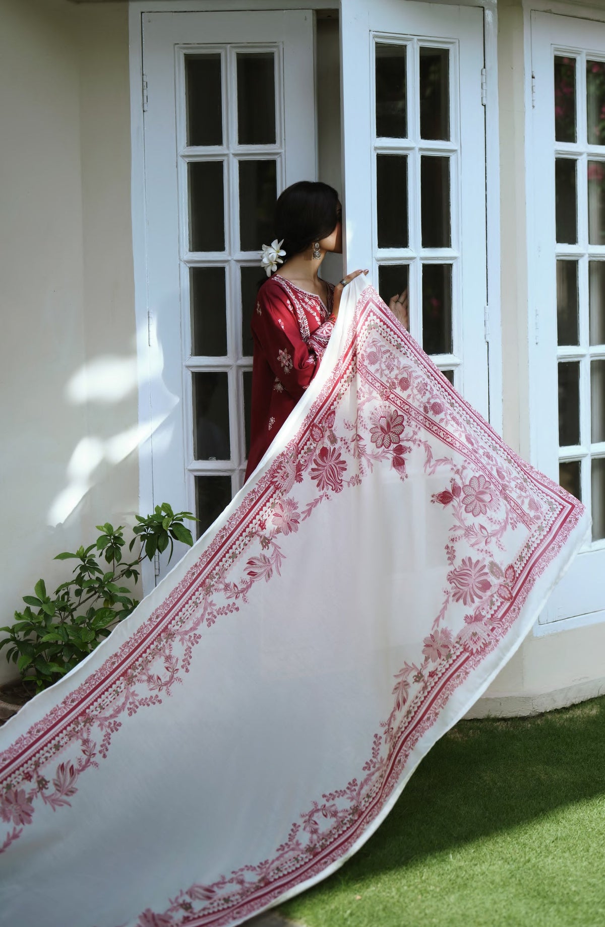 Breathe by Casual Lite Embroidered Cotton Cambric Stitched 3 Piece Suit - 02 Fiadh Blossom - CL26BRTH - Red - Summer Collection