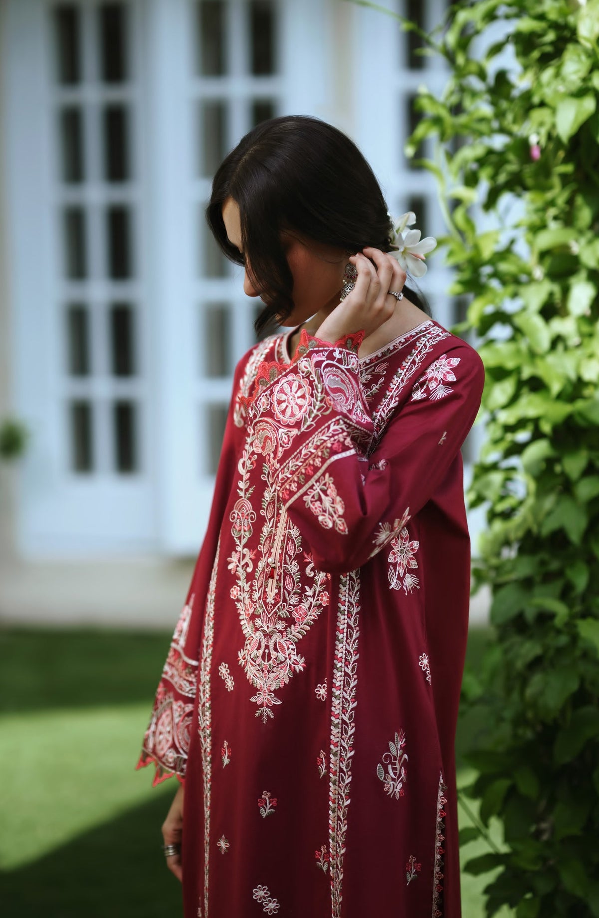 Breathe by Casual Lite Embroidered Cotton Cambric Stitched 3 Piece Suit - 02 Fiadh Blossom - CL26BRTH - Red - Summer Collection
