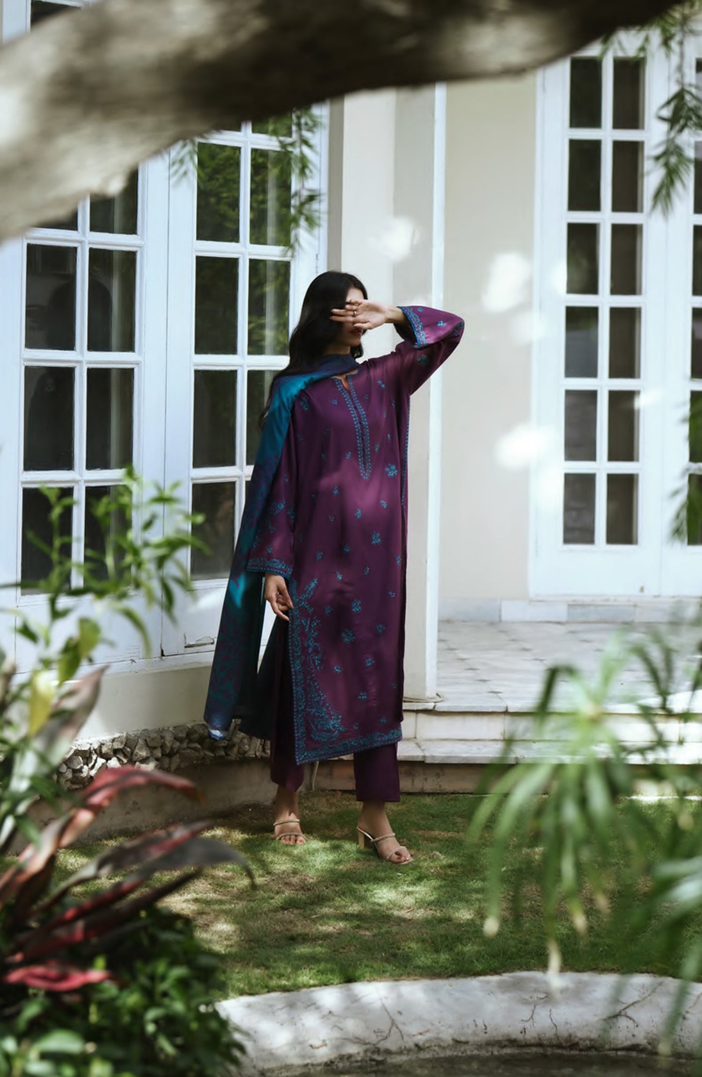 Breathe by Casual Lite Embroidered Cotton Cambric Stitched 3 Piece Suit - 03 Elis Twilight - CL26BRTH - Purple - Summer Collection