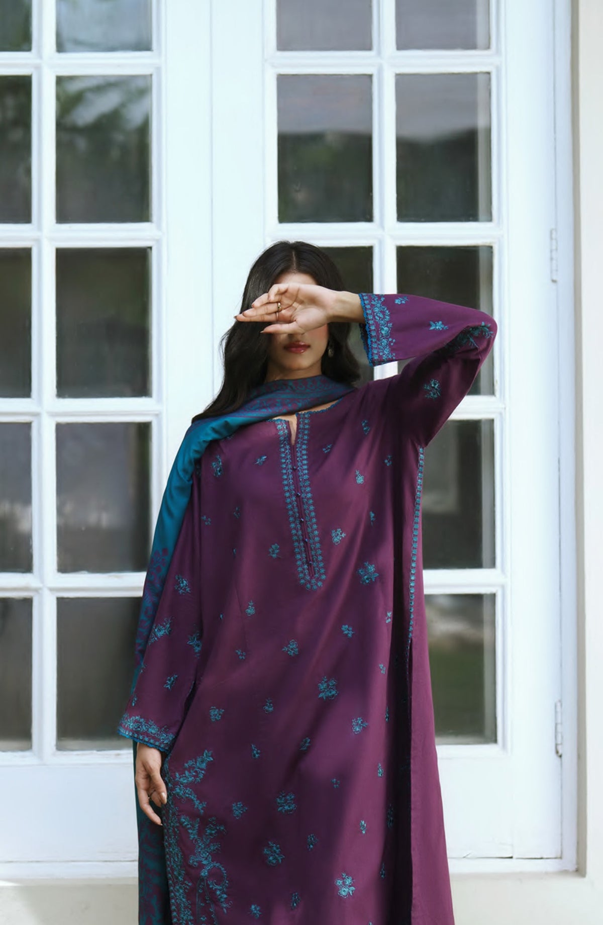Breathe by Casual Lite Embroidered Cotton Cambric Stitched 3 Piece Suit - 03 Elis Twilight - CL26BRTH - Purple - Summer Collection