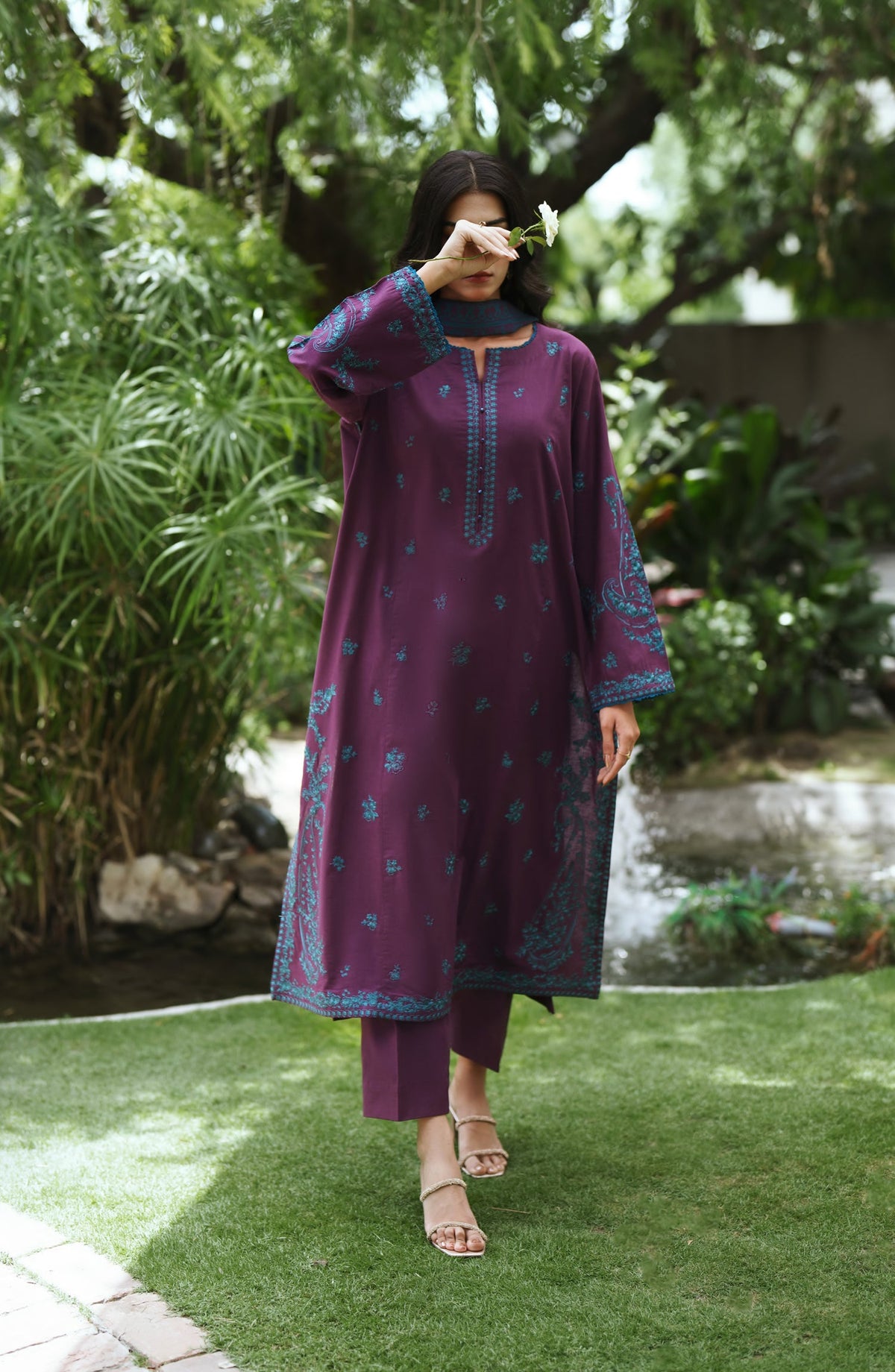Breathe by Casual Lite Embroidered Cotton Cambric Stitched 3 Piece Suit - 03 Elis Twilight - CL26BRTH - Purple - Summer Collection