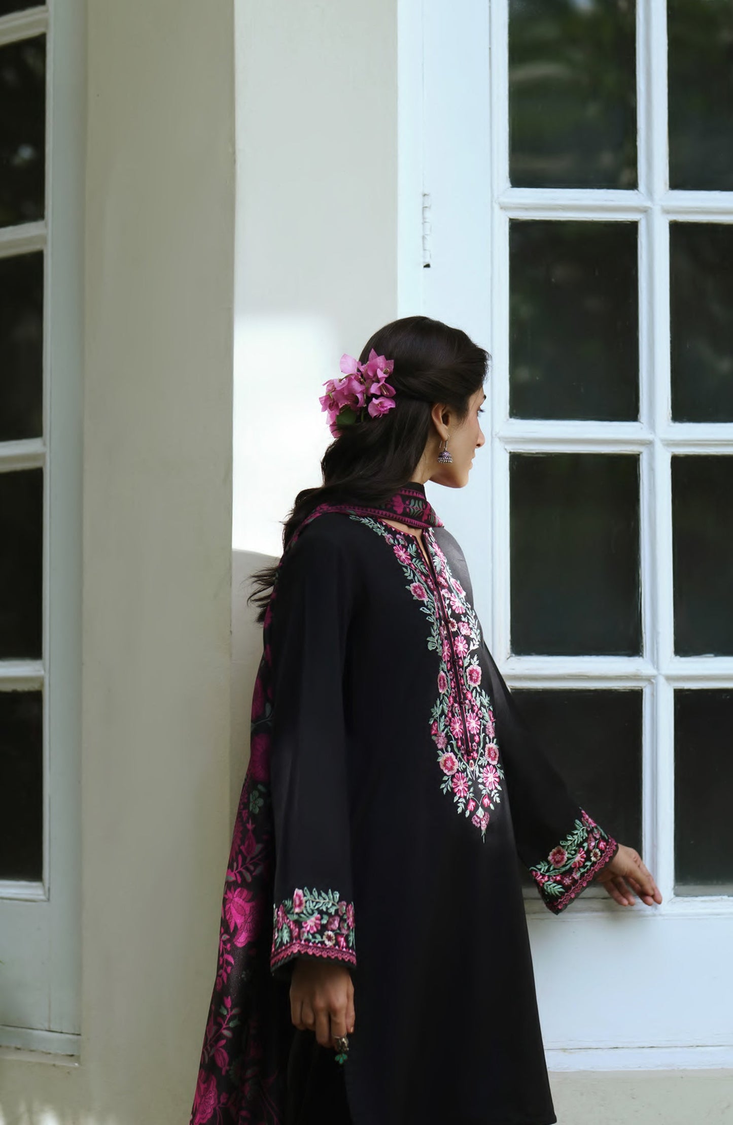 Breathe by Casual Lite Embroidered Cotton Cambric Stitched 3 Piece Suit - 04 Aisling Rose - CL26BRTH - Black - Summer Collection