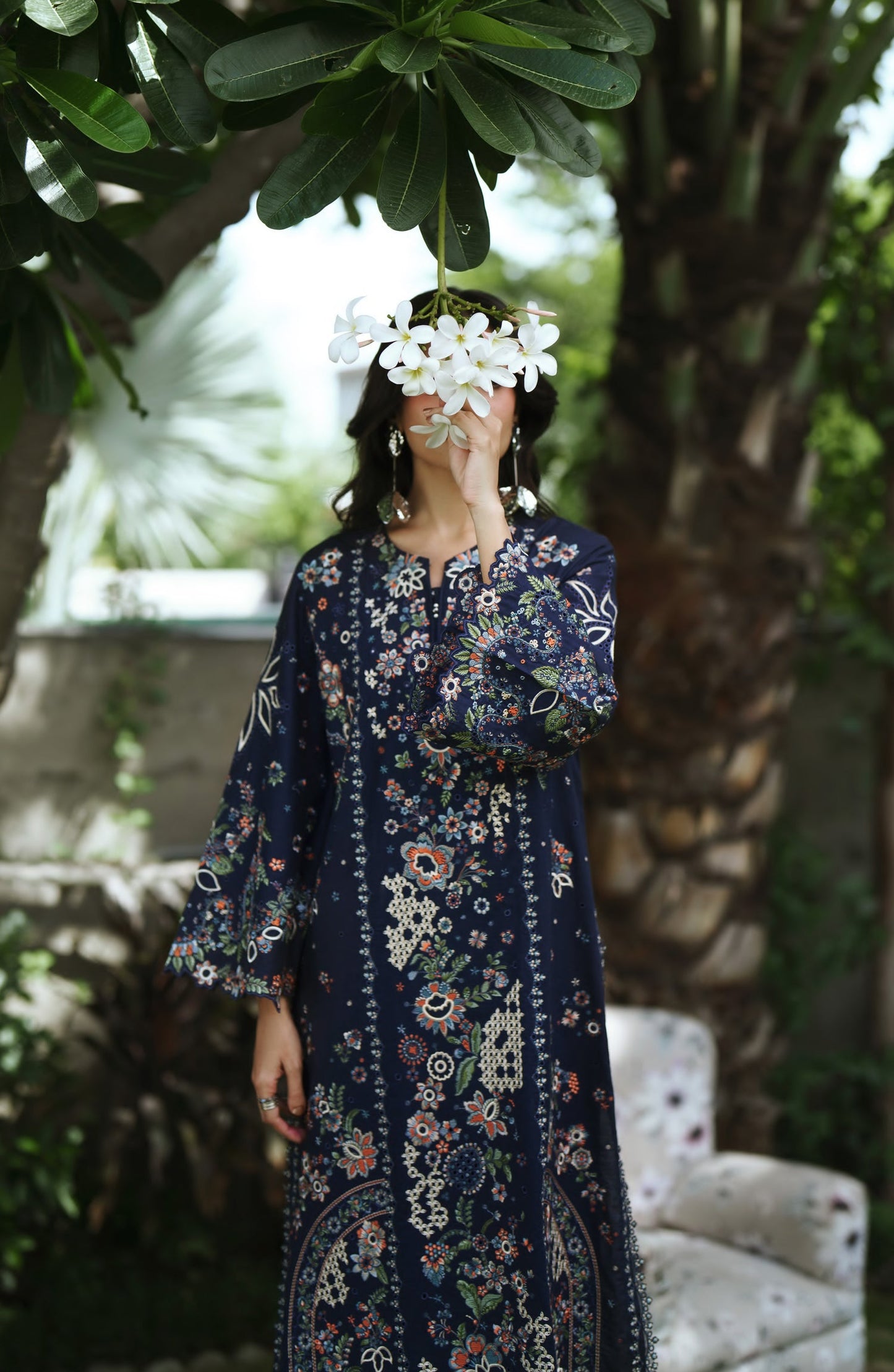 Breathe by Casual Lite Embroidered Cotton Cambric Stitched 3 Piece Suit - 05 Eira Bloom - CL26BRTH - Blue - Summer Collection