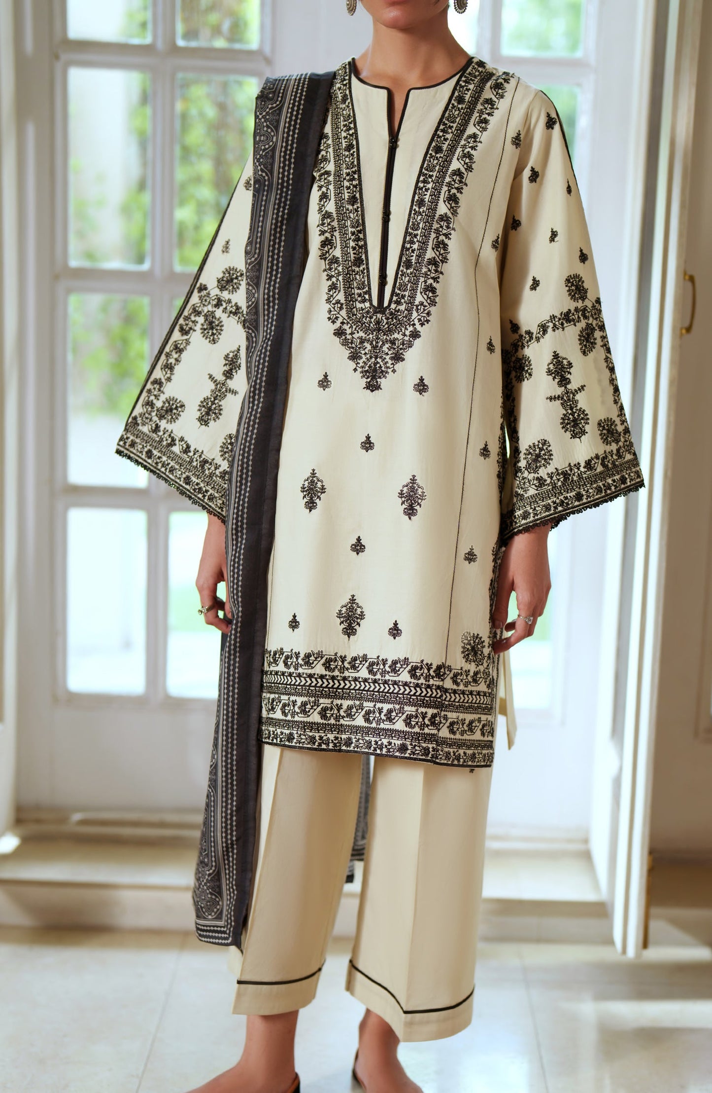 Breathe by Casual Lite Embroidered Cotton Cambric Stitched 3 Piece Suit - 06 Roisin Ivory - CL26BRTH - Fawn - Summer Collection