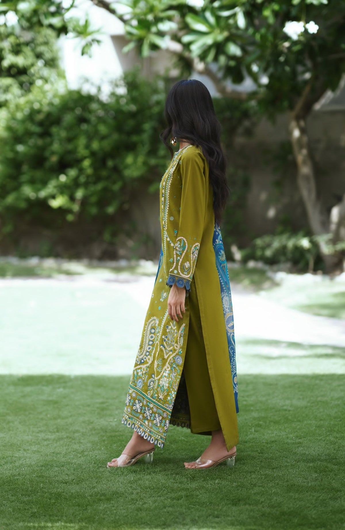 Breathe by Casual Lite Embroidered Cotton Cambric Stitched 3 Piece Suit - 07 Elis Meadow - CL26BRTH - Green - Summer Collection