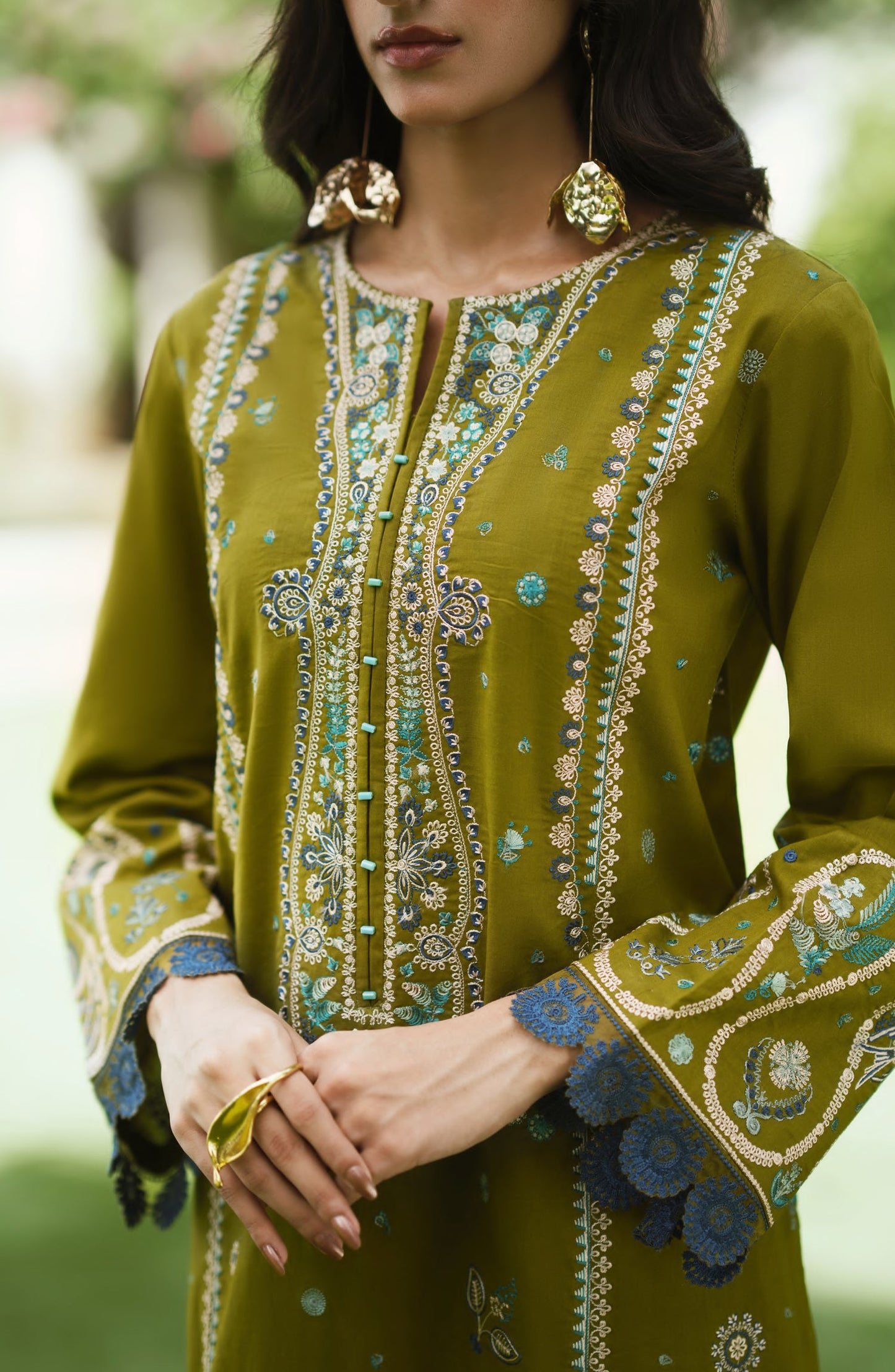 Breathe by Casual Lite Embroidered Cotton Cambric Stitched 3 Piece Suit - 07 Elis Meadow - CL26BRTH - Green - Summer Collection