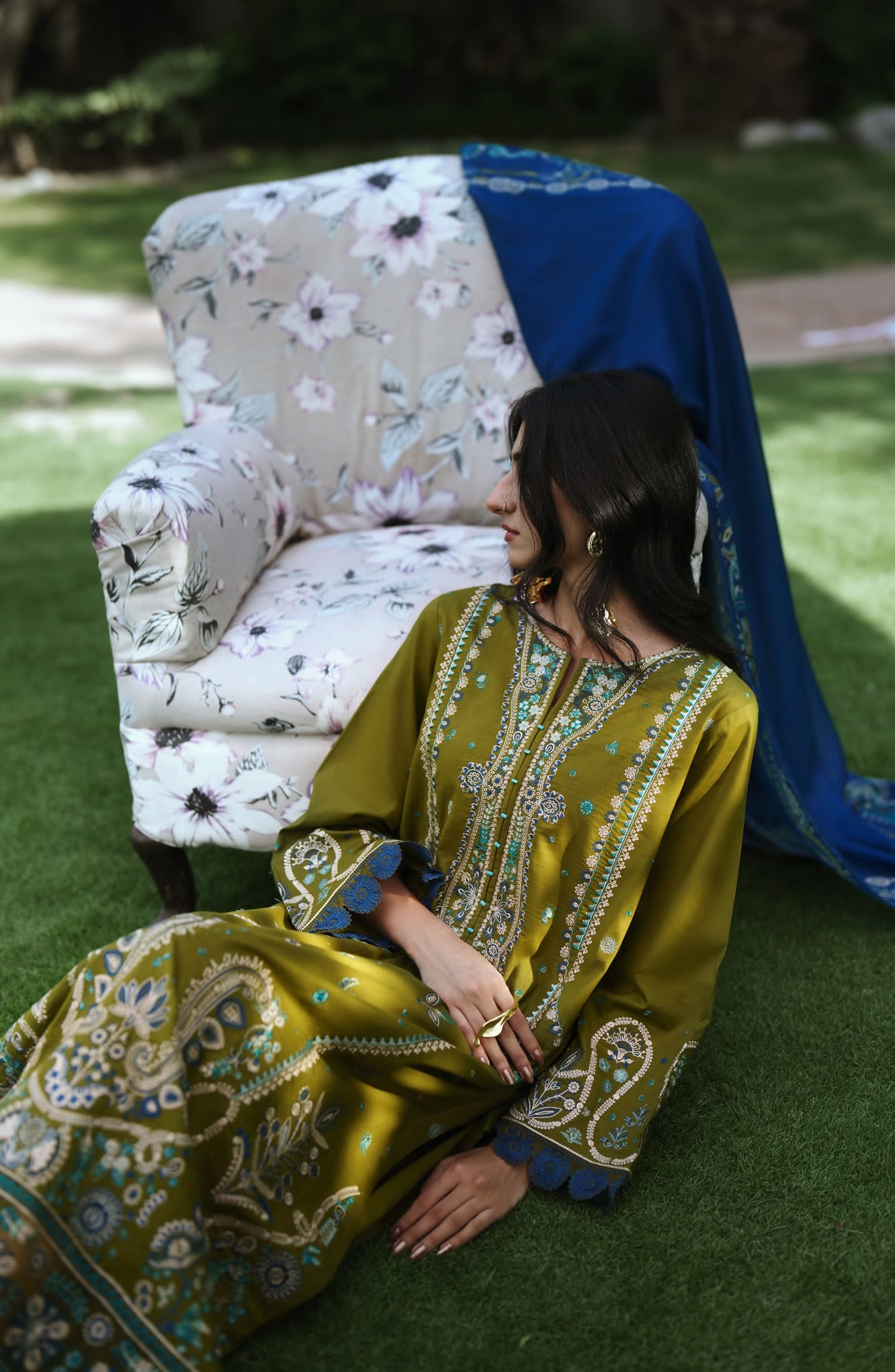 Breathe by Casual Lite Embroidered Cotton Cambric Stitched 3 Piece Suit - 07 Elis Meadow - CL26BRTH - Green - Summer Collection