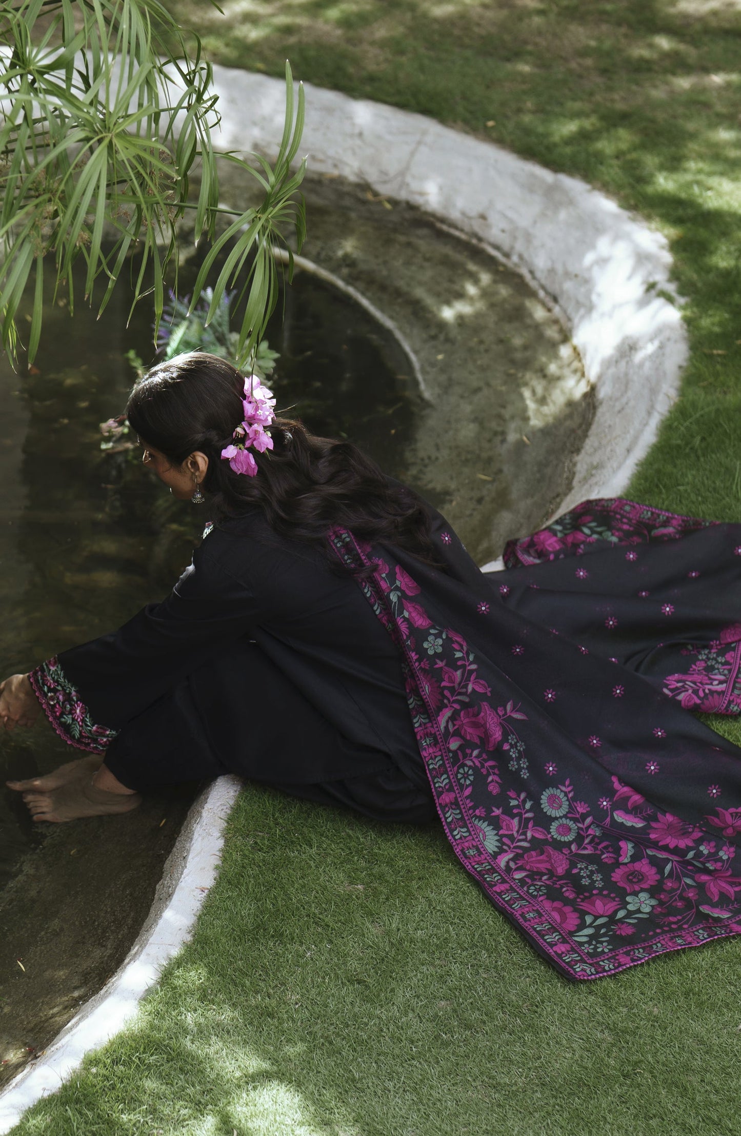 Breathe by Casual Lite Embroidered Cotton Cambric Stitched 3 Piece Suit - 04 Aisling Rose - CL26BRTH - Black - Summer Collection