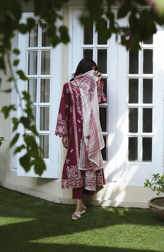 Breathe by Casual Lite Embroidered Cotton Cambric Stitched 3 Piece Suit - 02 Fiadh Blossom - CL26BRTH - Red - Summer Collection