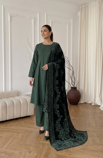 Calira by Amna Khadija Fancy Dhanak Jacquard Unstitched 3 Piece Suit - AKC-03 - AM26CLR - Green - Winter Collection