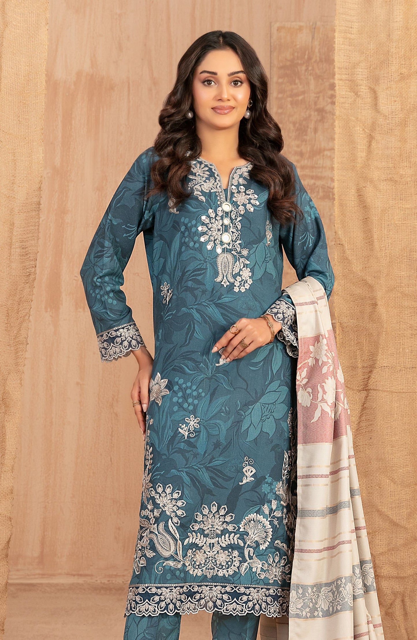 Cassa by Tawakkal Fabrics Embroidered Dhanak Unstitched 3 Piece Suit - D-5402 - TF25CASA - Blue - Winter Collection