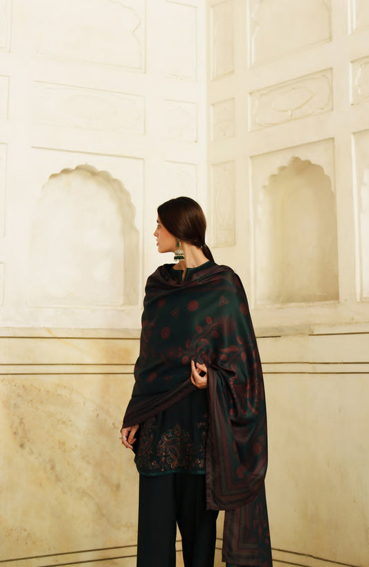 Casual Lite Moksha Embroidered Silk Karandi Stitched 3 Piece Suit - D-03 SABA - CL26MK - Green - Winter Collection