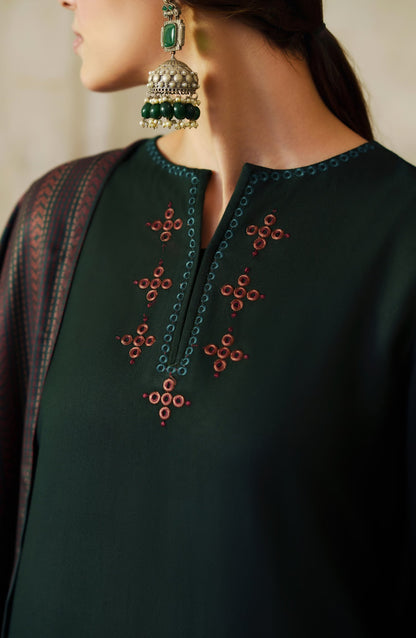 Casual Lite Moksha Embroidered Silk Karandi Stitched 3 Piece Suit - D-03 SABA - CL26MK - Green - Winter Collection