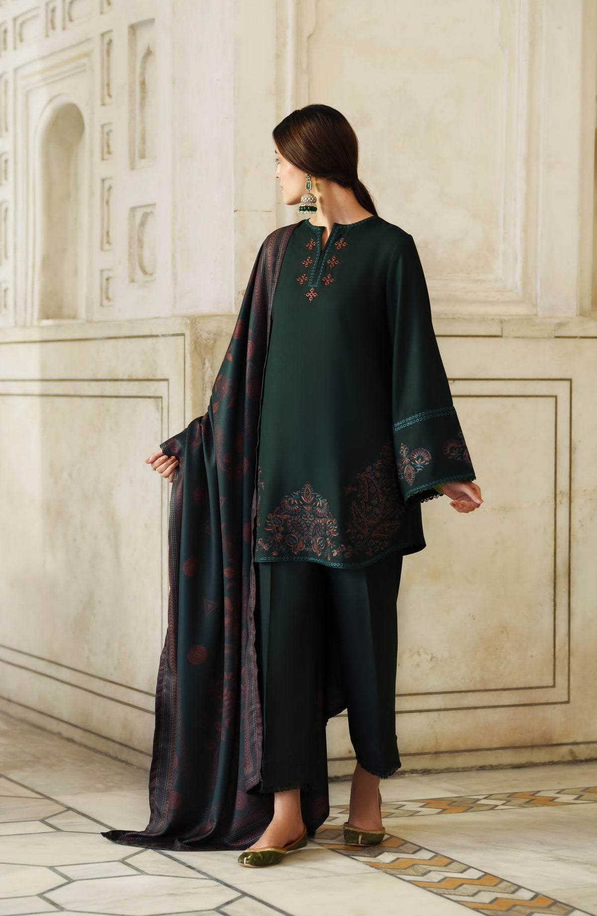 Casual Lite Moksha Embroidered Silk Karandi Stitched 3 Piece Suit - D-03 SABA - CL26MK - Green - Winter Collection