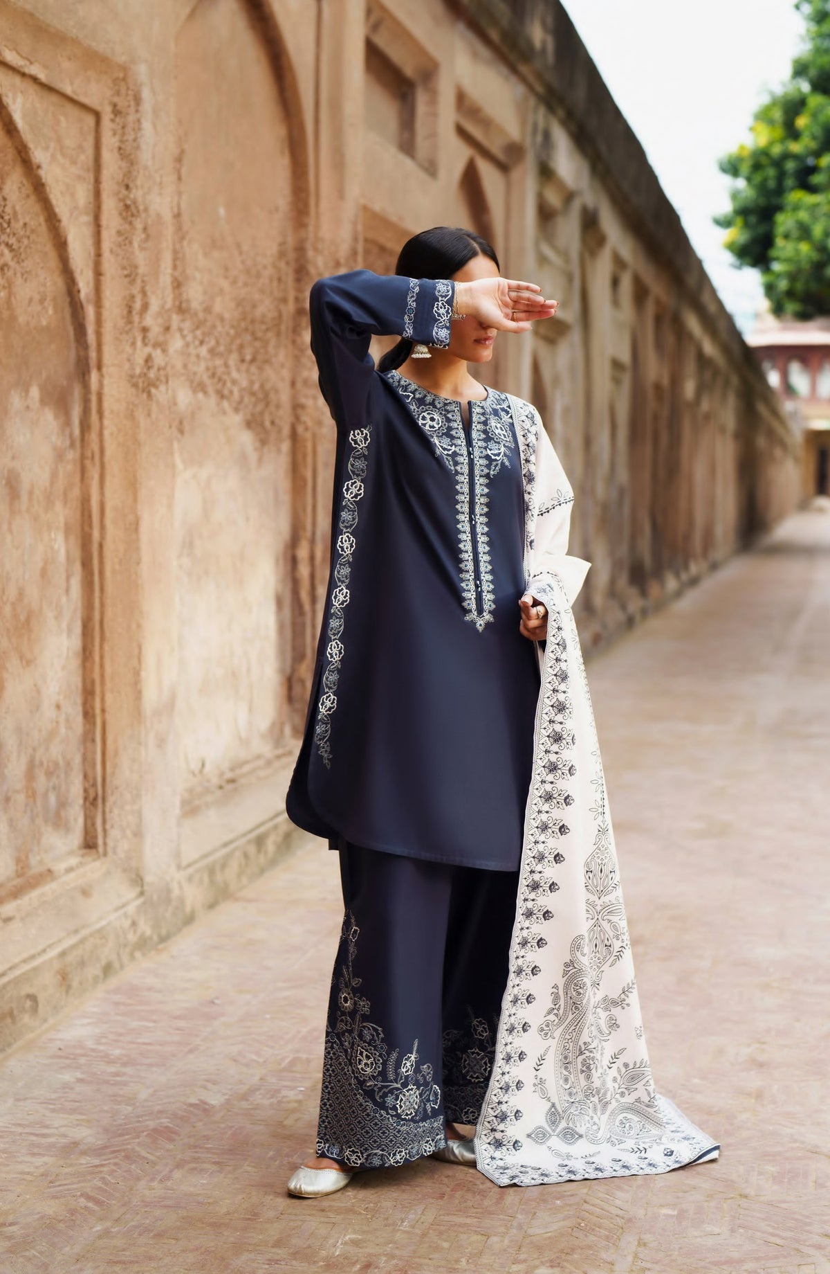 Casual Lite Moksha Embroidered Silk Karandi Stitched 3 Piece Suit - D-05 MASHA - CL26MK - Blue - Winter Collection