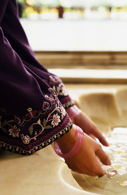Casual Lite Moksha Embroidered Silk Karandi Stitched 3 Piece Suit - D-06 PARISA - CL26MK - Purple - Winter Collection