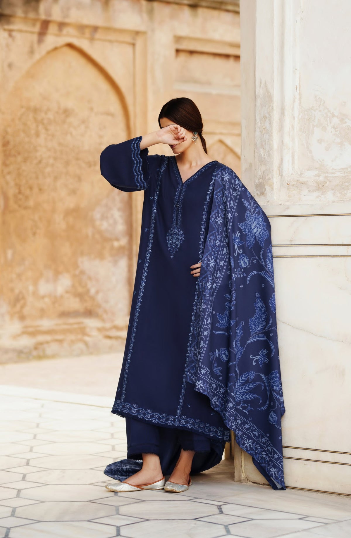 Casual Lite Moksha Embroidered Silk Karandi Stitched 3 Piece Suit - D-07 DELARA - CL26MK - Blue - Winter Collection