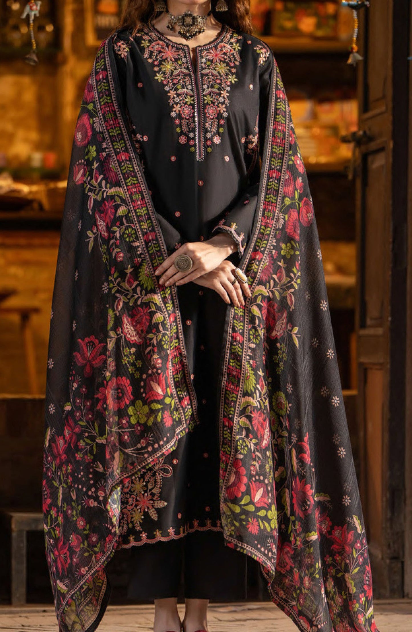 Casual Lite Bazaar Pret Hit Codes Embroidered Stitched 3 Piece Suit - D-04 - CL26HTC - Black - Festive Collection